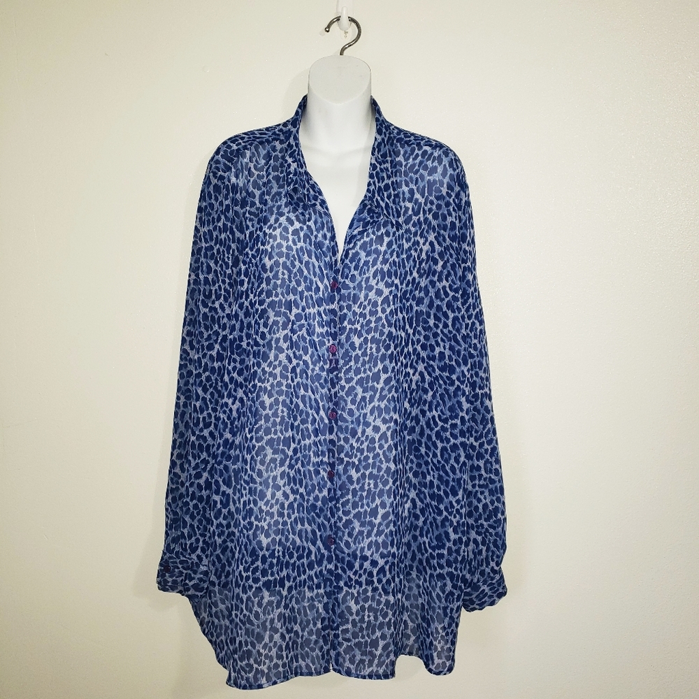 Venezia Jeans Blue Leopard Print Sheer Blouse
